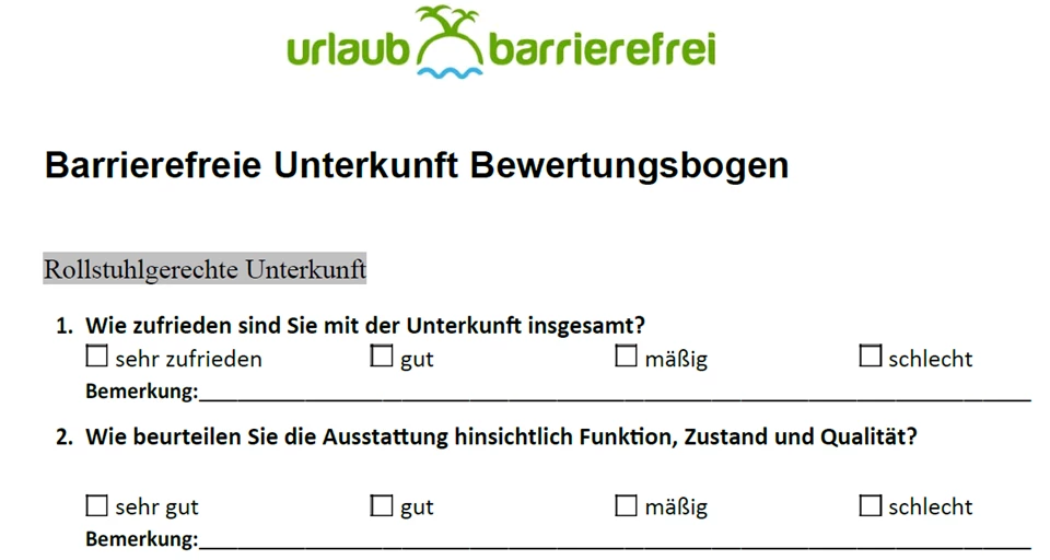 Vorschau Bewertungsbogen f&uuml;r Ihre Unterkunft
