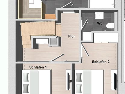 Rollstuhlgerechte Unterkunft - Unterkunftsart: Ferienhaus - Büsum - Grundriss Obergeschoss - Korn-Koje