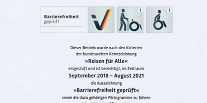 Rollstuhlgerechte Unterkunft - Urkunde Barrierefreiheit geprüft - Reisen für alle - Ferienhaus Amelsberg