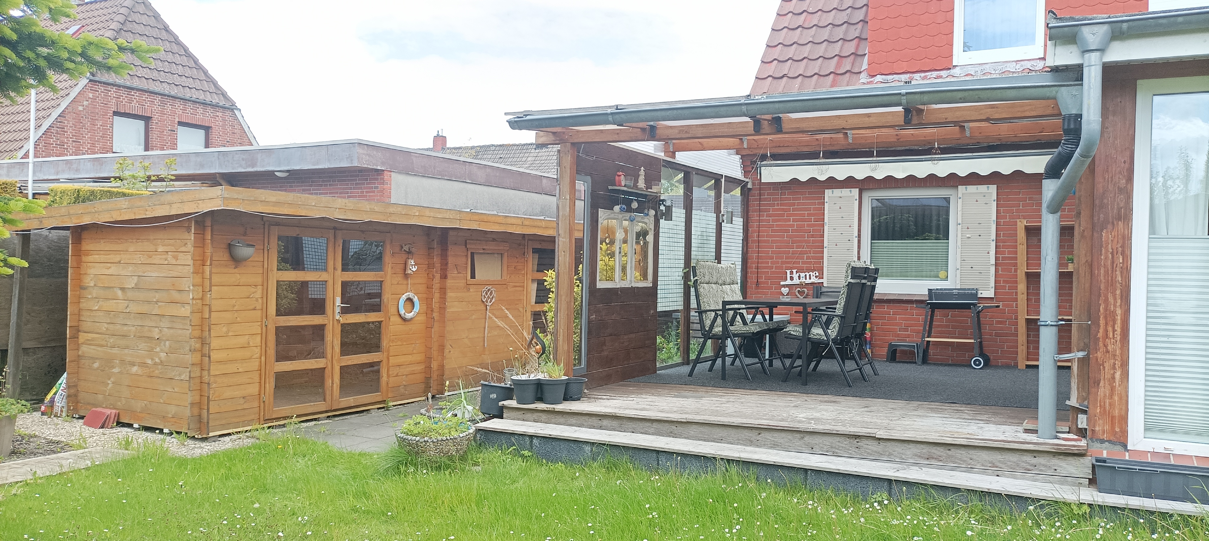 Rollstuhl-Urlaub - Terrasse aus Garten, hier noch ohne Rampe - Ferienwohnung Seedahlie