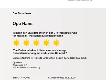 Rollstuhlgerechte Unterkunft - Unterkunftsart: Ferienhaus - Lütjenholm - 5 Sterne Auszeichnung - Ferienhaus Opa Hans