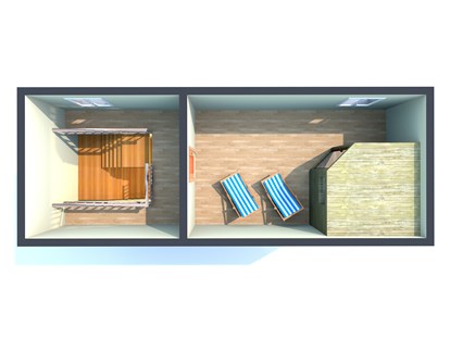 Rollstuhlgerechte Unterkunft - Unterkunftsart: Ferienwohnung - Fuhlendorf (Vorpommern-Rügen) - Grundriß ausgebauter Spitzboden mit Sauna - Ferienhaus“Rügen-Traum“ für bis zu 8 Personen auf Rügen