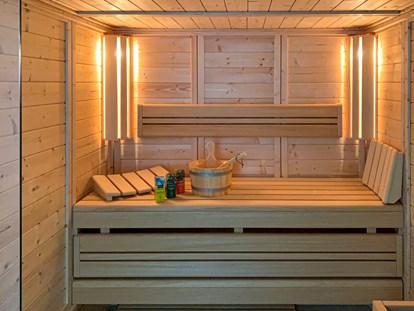 Rollstuhlgerechte Unterkunft - Pflegebett - Groß Walmstorf - Sauna mit eingefahrener unterer Sitzbank - Ferienwohnung Freiheit