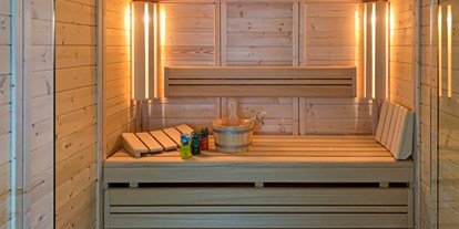 Rollstuhlgerechte Unterkunft - Ventschow - Sauna mit eingefahrener unterer Sitzbank - Ferienwohnung Freiheit