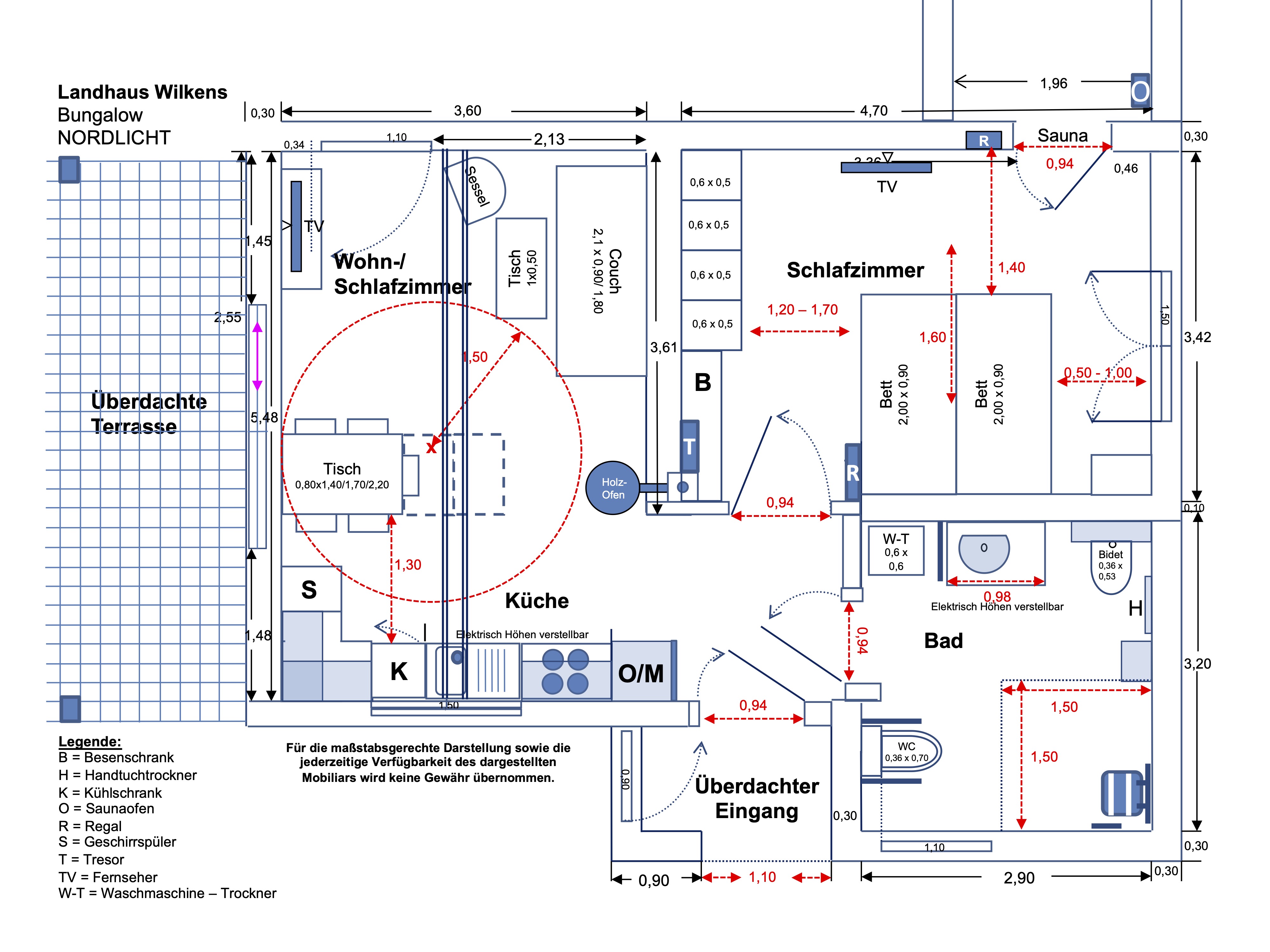 Rollstuhl-Urlaub: Grundriss Bungalow Nordlicht - Landhaus Wilkens - Bungalow Nordlicht