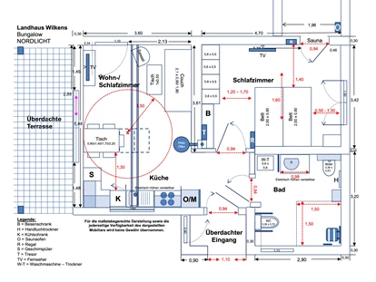 Rollstuhlgerechte Unterkunft - Unterkunftsart: Ferienhaus - Grundriss Bungalow Nordlicht - Landhaus Wilkens - Bungalow Nordlicht