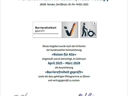 Rollstuhlgerechte Unterkunft - Unterkunftsart: Ferienhaus - Haus Voslapp ist als barrierefreie Unterkunft nach den bundesweiten Kriterien gemäß "Reisen für Alle" zertifiziert. - Feriendomizil Nordstern