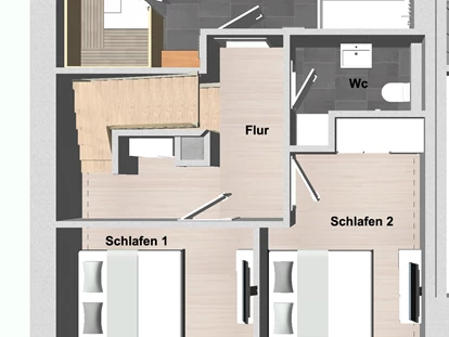 Rollstuhlgerechte Unterkunft - Unterkunftsart: Ferienhaus - Grundriss Obergeschoss - Korn-Koje
