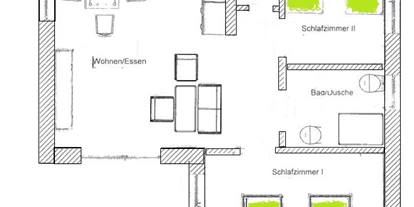 Rollstuhlgerechte Unterkunft - Unterkunftsart: Ferienhaus - Raumplan - Freistehender Bungalow im Poggenhof auf Insel Rügen