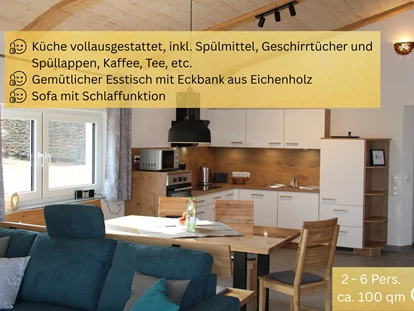 Rollstuhlgerechte Unterkunft - Pflegebett - Küche und Essbereich - Unser Schwalbennest