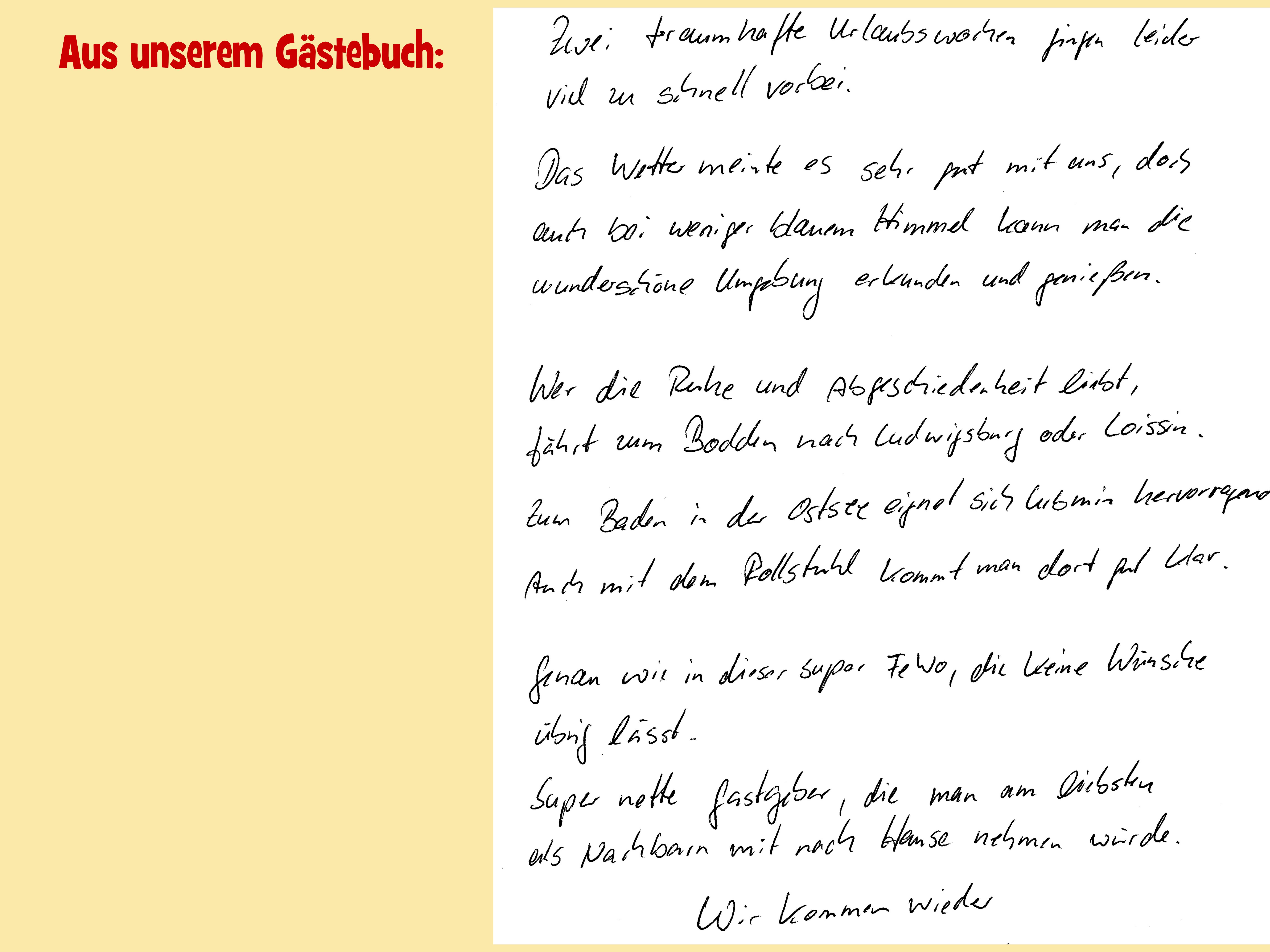 Rollstuhl-Urlaub: Aus unserem Gästebuch - Barrierefreie Ferienwohnung Godhans