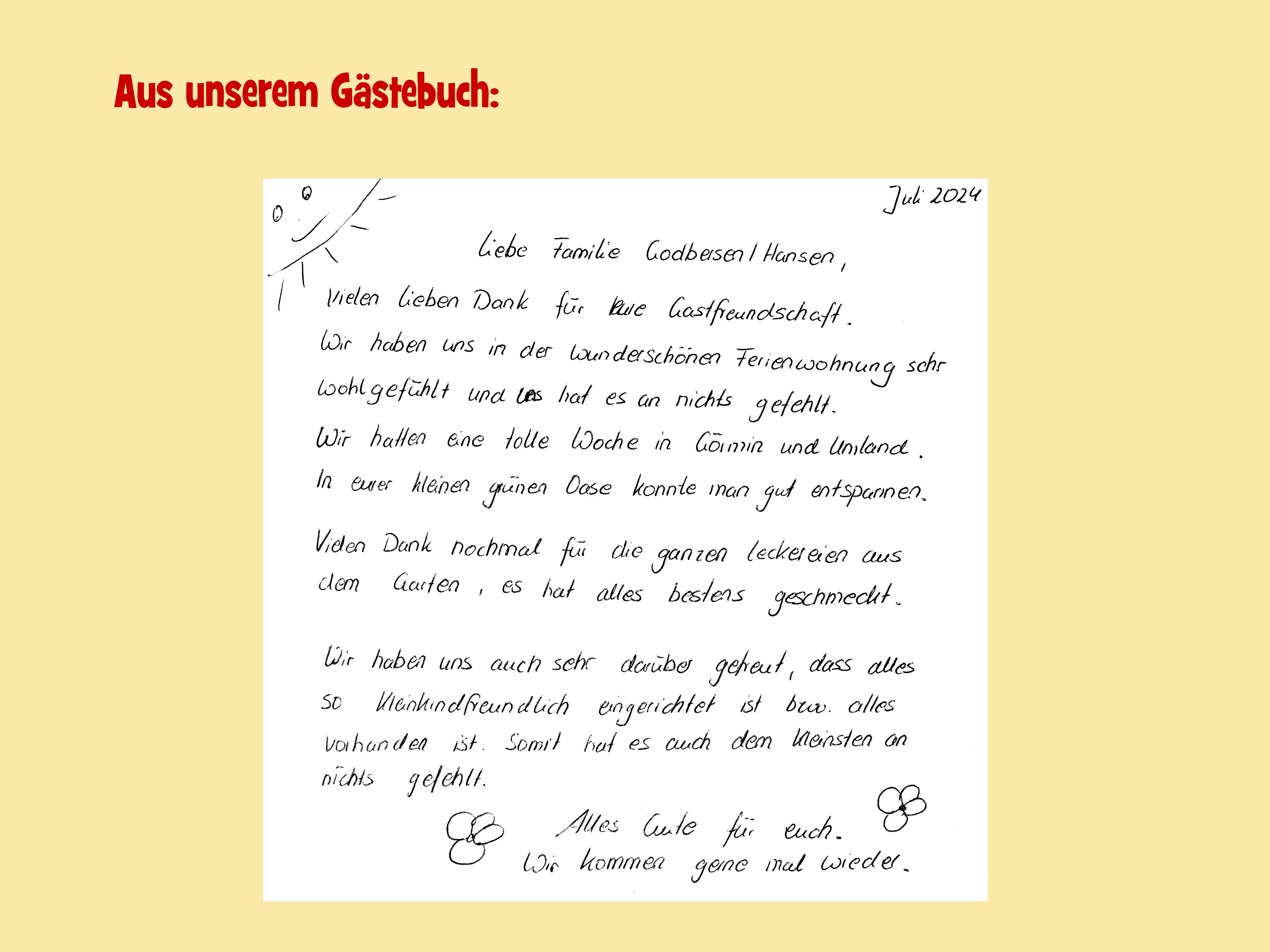Rollstuhl-Urlaub: Aus unserem Gästebuch - Barrierefreie Ferienwohnung Godhans