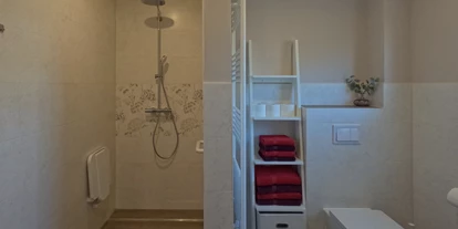 Rollstuhlgerechte Unterkunft - Unterkunftsart: Ferienhaus - Duschbereich - Ferienhaus der Pension Am Kirschberg