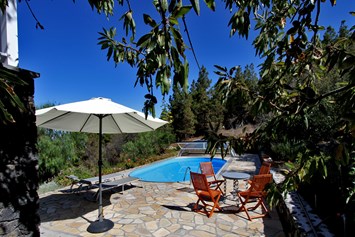 Rollstuhl-Urlaub: Poolterrasse - Villa Finca Tijarafe mit beheiztem Pool - barrierefreier Eingang