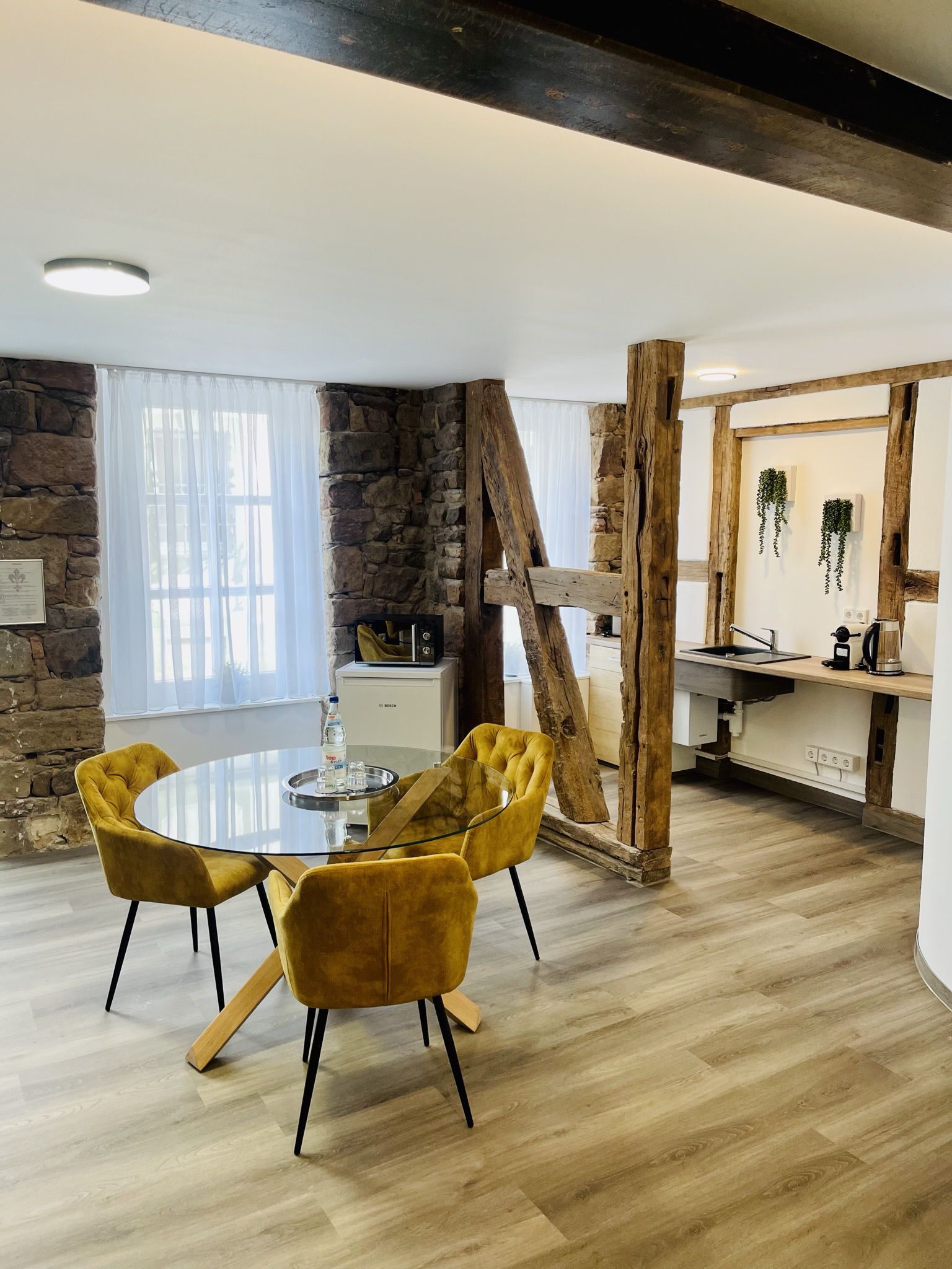 Rollstuhl-Urlaub: unterfahrbarer Esstisch und unterfahrbare kleine Küchenzeile - Hotel am Schloss GmbH & Co. KG