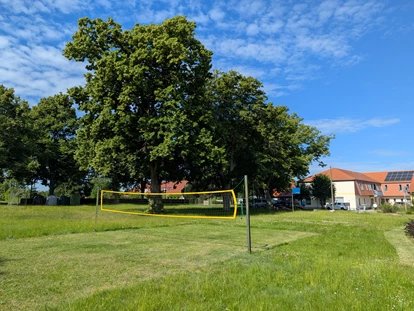 Rollstuhlgerechte Unterkunft - Pflegebett - Spiel und Bewegung im Grünen – Der Park des Gutshofes Roggow
Vor der historischen Kulisse des Gutshofes Roggow erstreckt sich eine weitläufige Rasenfläche, die Kindern und Jugendlichen vielfältige Spiel- und Sportmöglichkeiten bietet. Ein moderner Spielplatz mit Seilbahn, Trampolin, Schaukel und Kleinkinderwippe lädt zum Toben ein, während der Volleyballplatz und der kleine Bolzplatz auch ältere Kinder und Erwachsene zu gemeinsamen Aktivitäten animieren.
Hier finden Feriengäste wie auch Bewohner mit Besuch von Kindern einen idealen Ort, um in sicherer Umgebung frische Luft und Bewegung zu genießen – eingebettet in die gepflegte Parklandschaft des Gutshofes. - Gutshof Roggow bei Güstrow