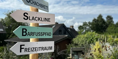Rollstuhlgerechte Unterkunft - Unterkunftsart: Ferienhaus - Wegweiser zur Ferienhausanlage - Stiftung Friedrich Wilhelm und Monika Kertz - Haus 2