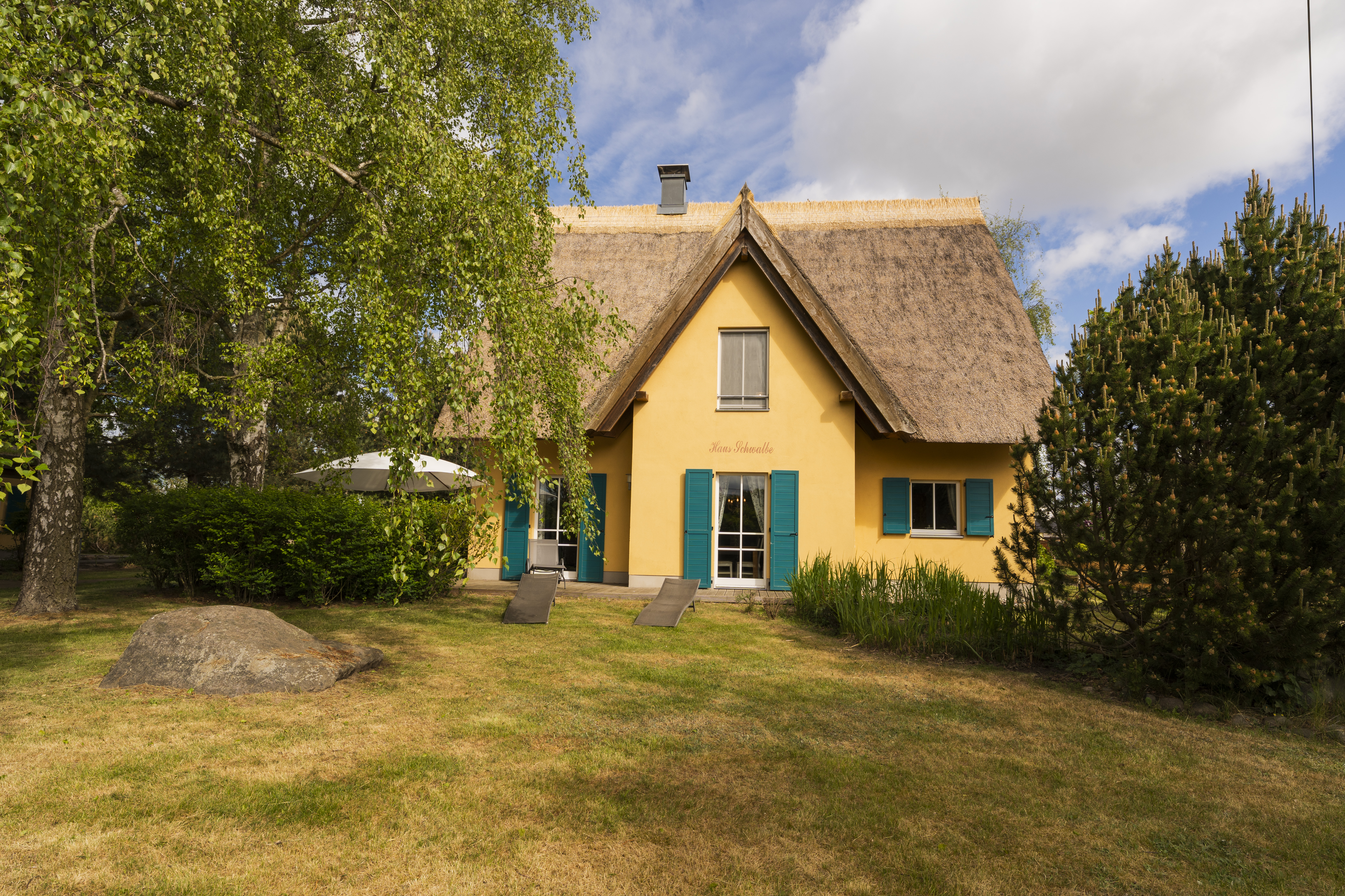 Rollstuhlgerechte Unterkunft - Unterkunftsart: Ferienhaus - Reetdachhaus Schwalbe in Krienke - Reetdachhaus mit Schwimmteich in Krienke