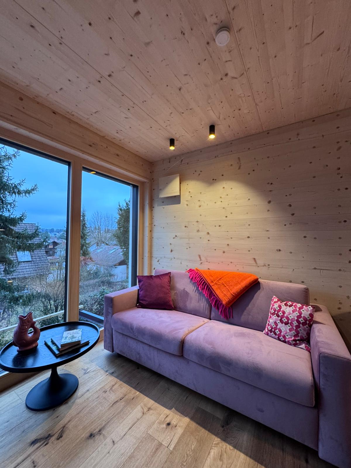 Rollstuhl-Urlaub: Wohnbereich mit Schlafsofa - Rosenhof Pfingstrose