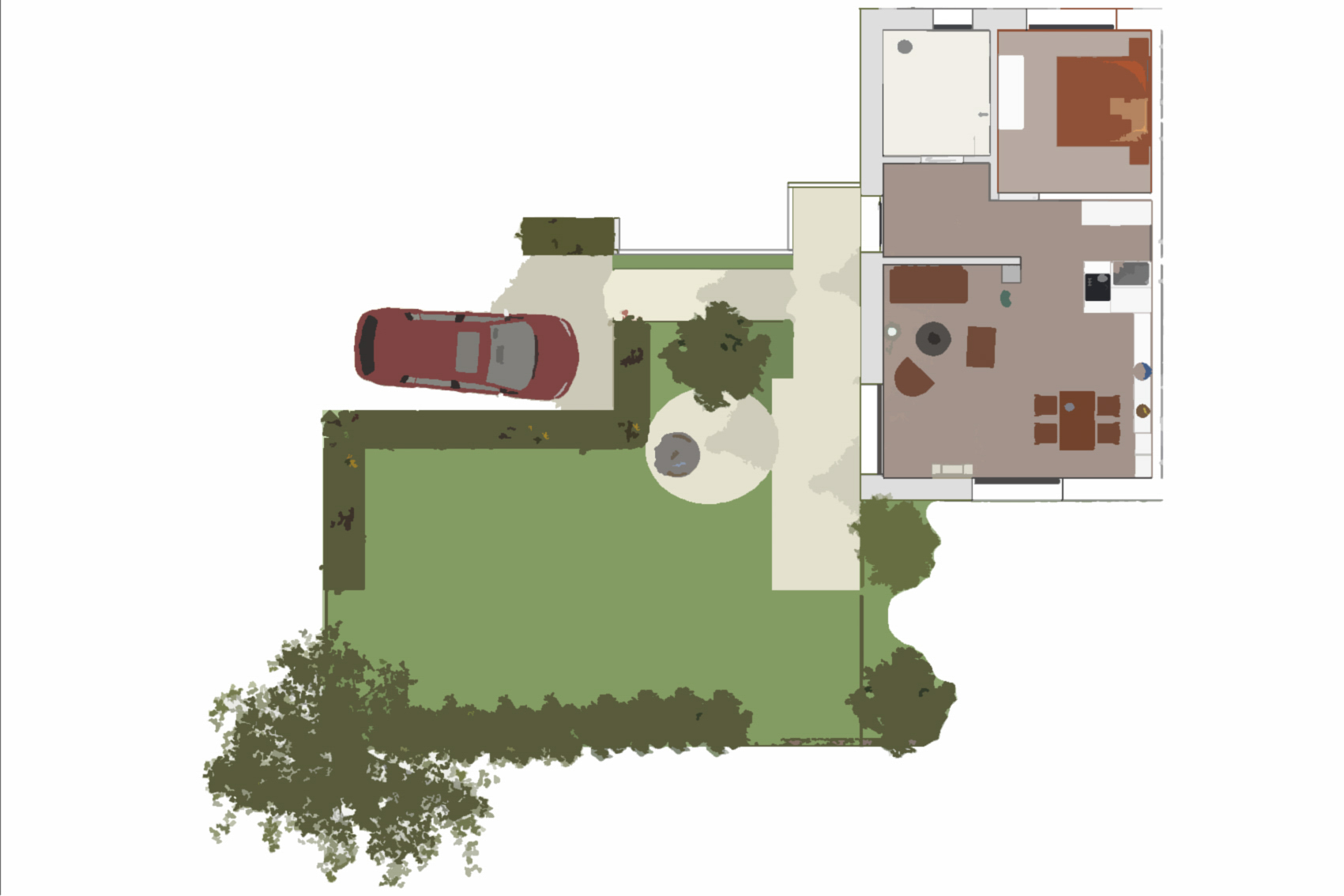 Rollstuhl-Urlaub: Grundriss des Ferienapartment mit Garten und eigenem Parkplatz - Ferienapartment im Haus Rügin
