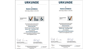 Rollstuhlgerechte Unterkunft - Pastetten - Urkunde Hotel Lichtblick - Reisen für Alle - 100 % barrierefreies Hotel Lichtblick in Münchner Umgebung