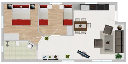 Rollstuhlgerechte Unterkunft - Unterkunftsart: Ferienhaus - Grundriss der barrierefreien Ferienwohnung - Ferienwohnung BellaVita