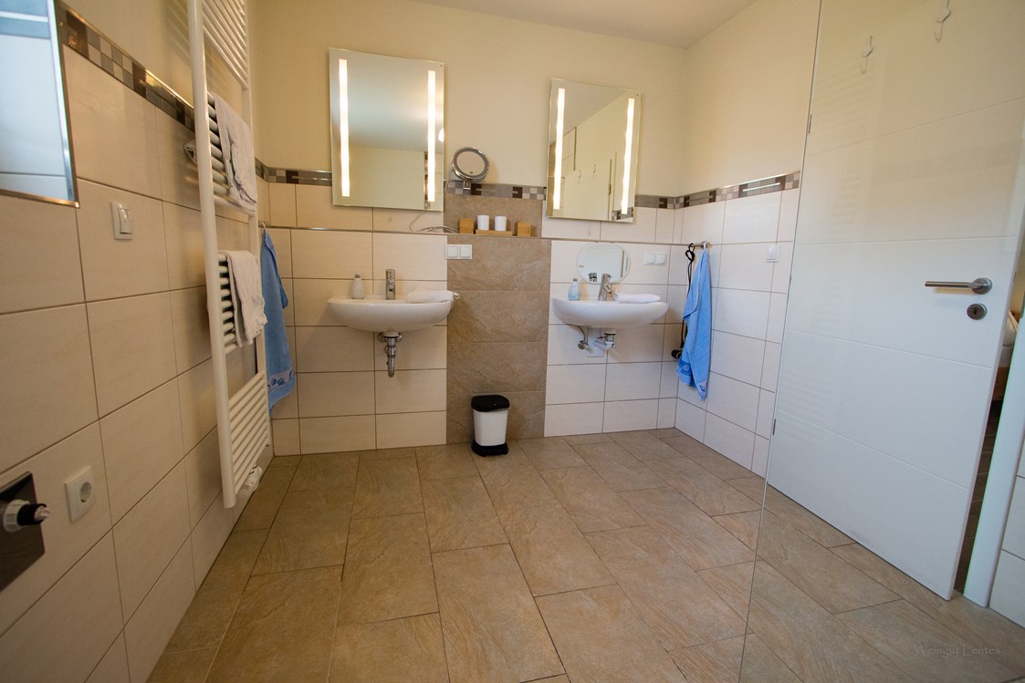Rollstuhl-Urlaub: Zwei Waschgelegenheiten eine davon ist unterfahrbar (rechts) - Ferienhaus in Trittenheim