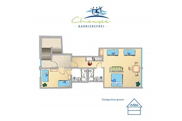 Rollstuhl-Urlaub: Unser Panorama Apartment (4 Personen) und Zweibett-Zimmer (2 Personen) im Dachgeschoss. Nicht für Rollstuhlnutzer geeignet. - Chiemsee barrierefrei