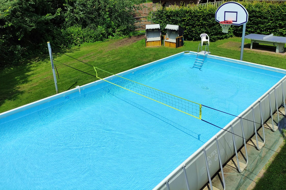 Rollstuhl-Urlaub: Im Sommer Pool 10m x 5m und im Winter Basketball-Platz  - Erdhausapartment WEST
